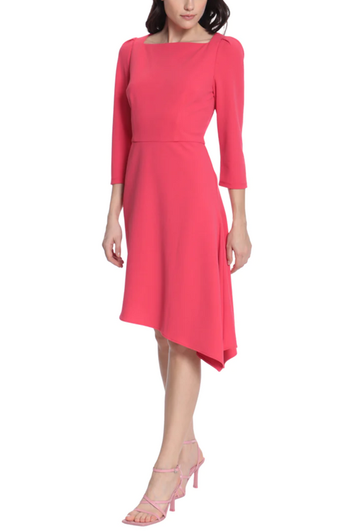 Raspberry 3/4 Sleeve Three Quarter Sleeve Oblique Knee-Length Dress by Donna Morgan D8024M