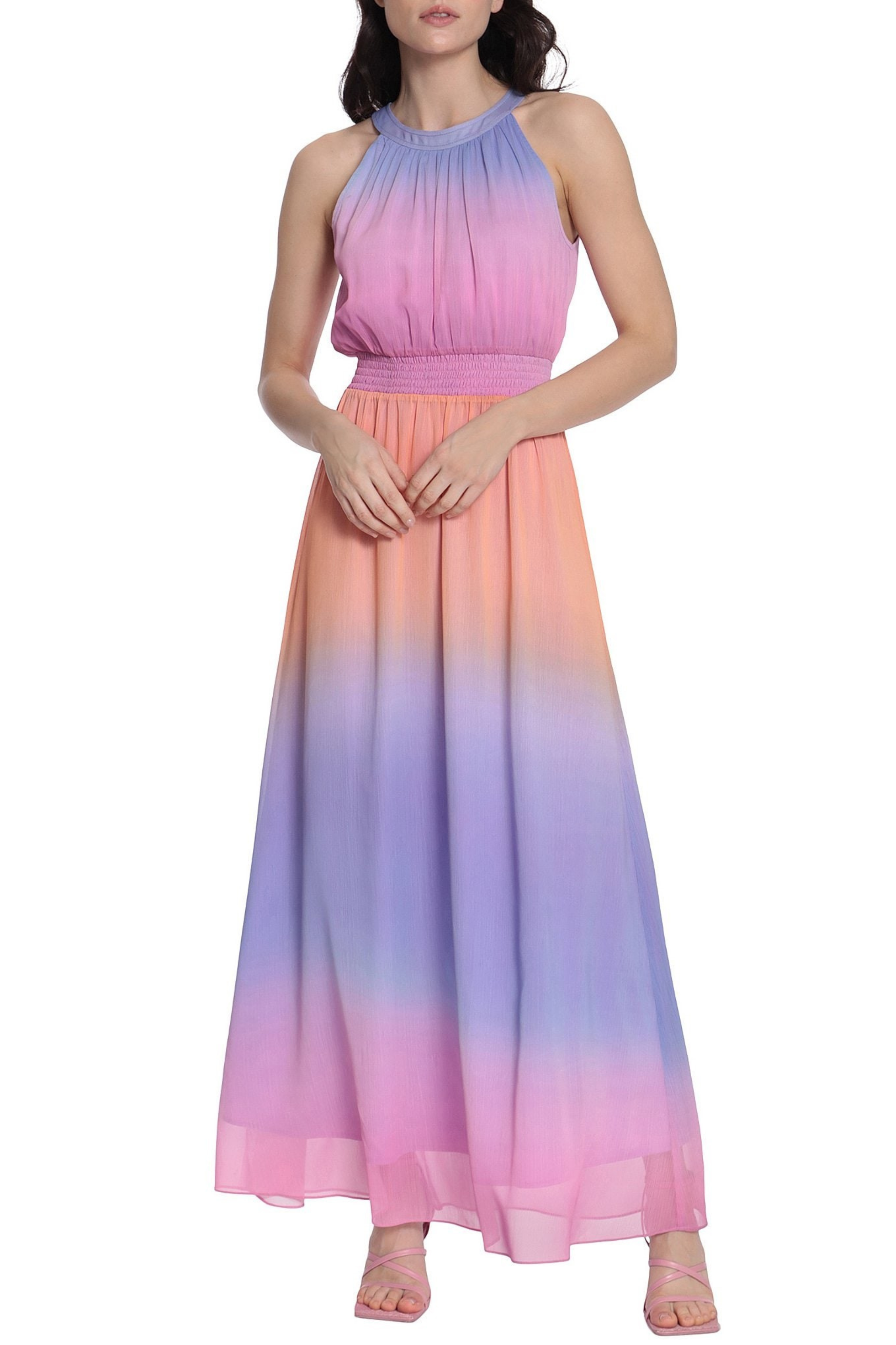 Pink Multi High Neck Sleeveless Maxi Dress by Donna Morgan D8099M