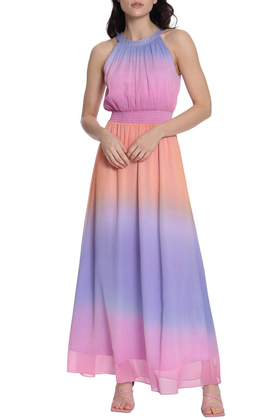 Pink Multi High Neck Sleeveless Maxi Dress by Donna Morgan D8099M