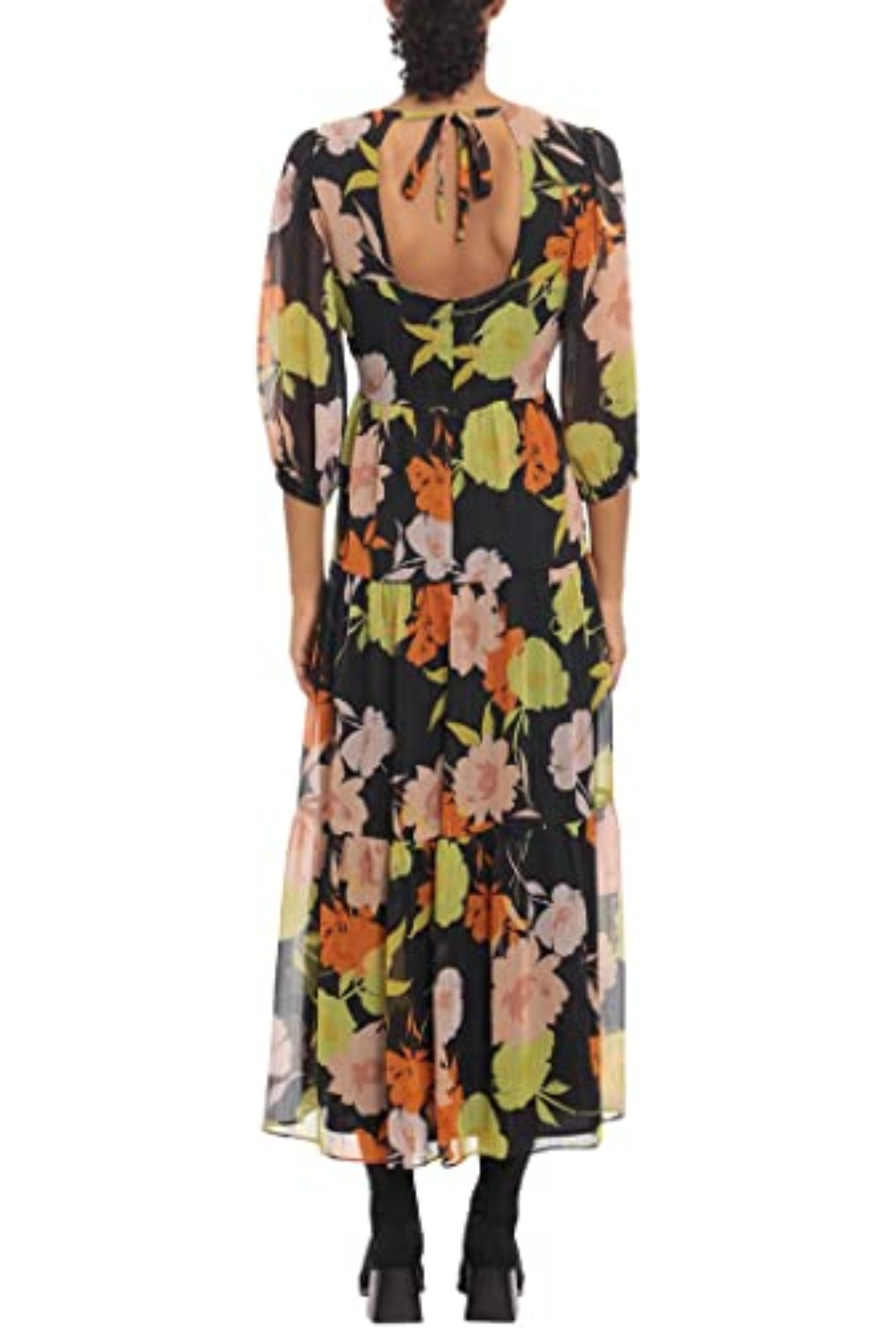 Black Peach Long Sleeve Floral Tiered Dress by Donna Morgan D8120M