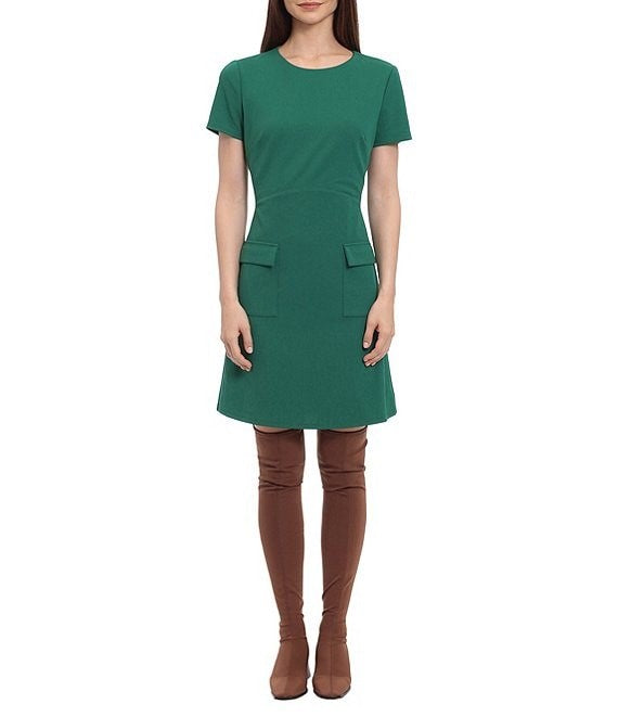 Evergreen Front Pocket Short Day Dress by Donna Morgan D8143M