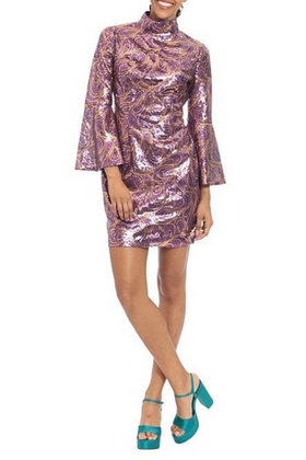Purple Swirl Swirl Sequin Bell Sleeve Party Short Dress by Donna Morgan D8153M