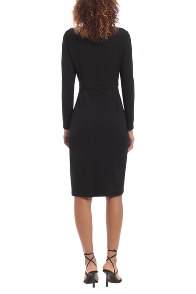 Black Scalloped Neckline Long Sleeve Dress by Donna Morgan D8218M