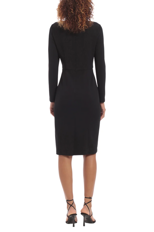 Black Scalloped Neckline Long Sleeve Dress by Donna Morgan D8218M
