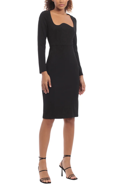 Black Scalloped Neckline Long Sleeve Dress by Donna Morgan D8218M