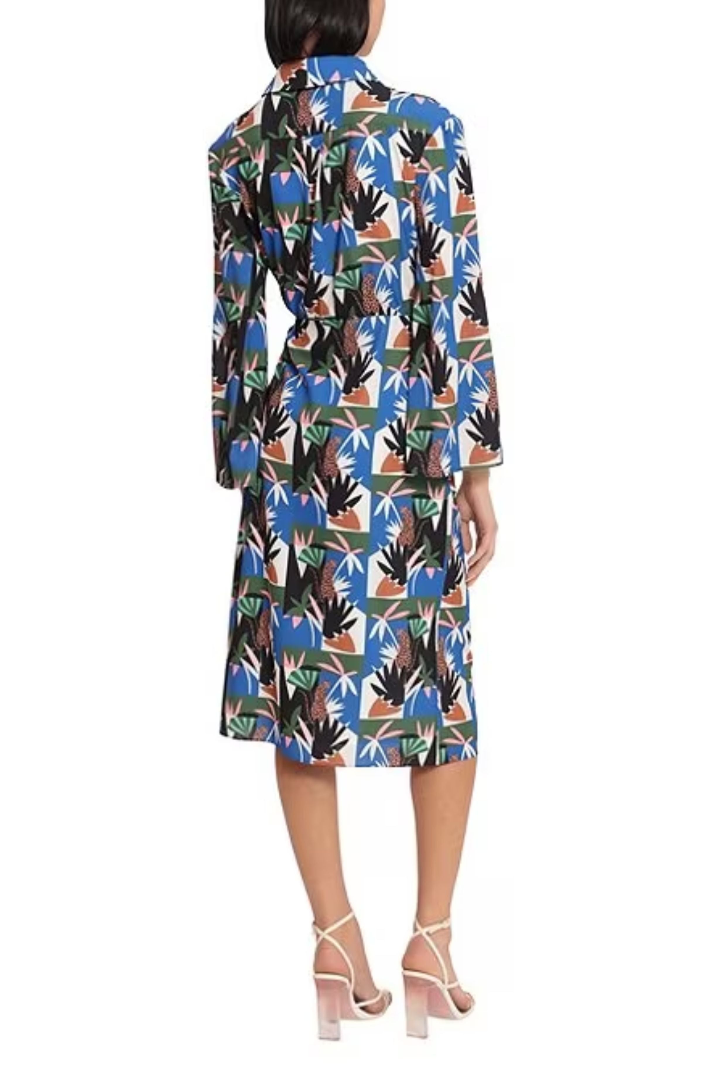 Jungle Blue Long Sleeve Jungle Print Wrap Knee-Length Dress by Donna Morgan D8248M