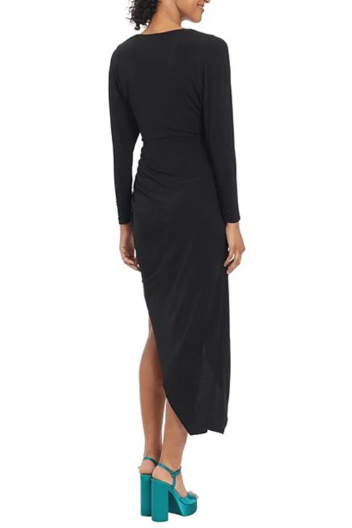 Black Long Sleeve Faux Wrap Oblique Evening Dress by Donna Morgan D8259M