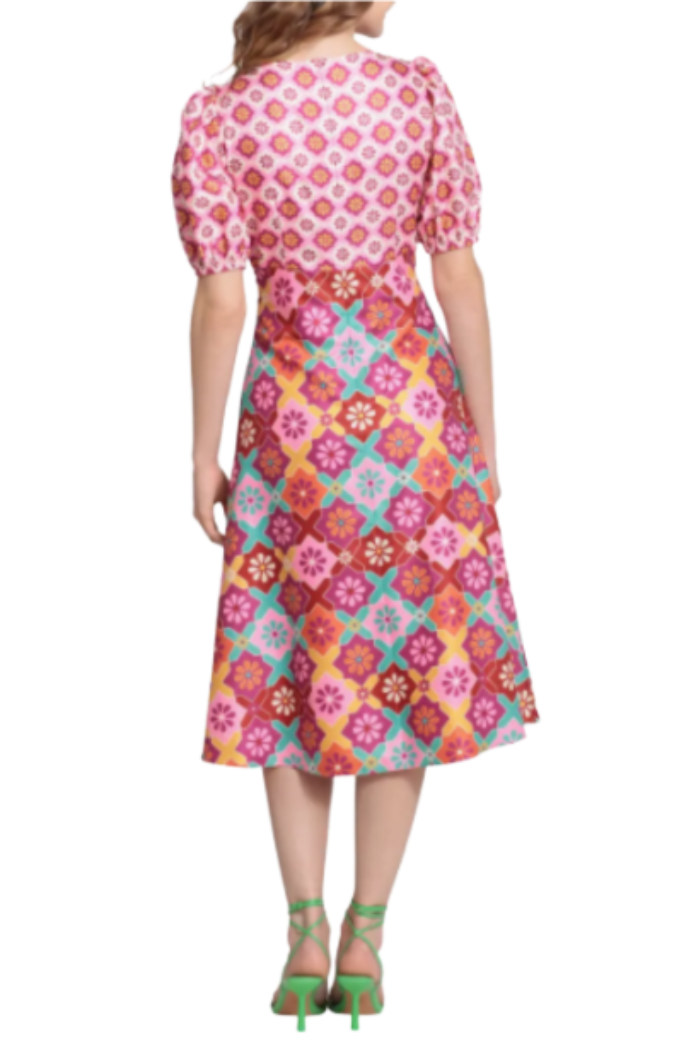 Soft Wht Pink Floral Short Sleeve A-Line Long Dress by Donna Morgan D8308M