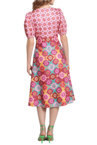 Soft Wht Pink Floral Short Sleeve A-Line Long Dress by Donna Morgan D8308M