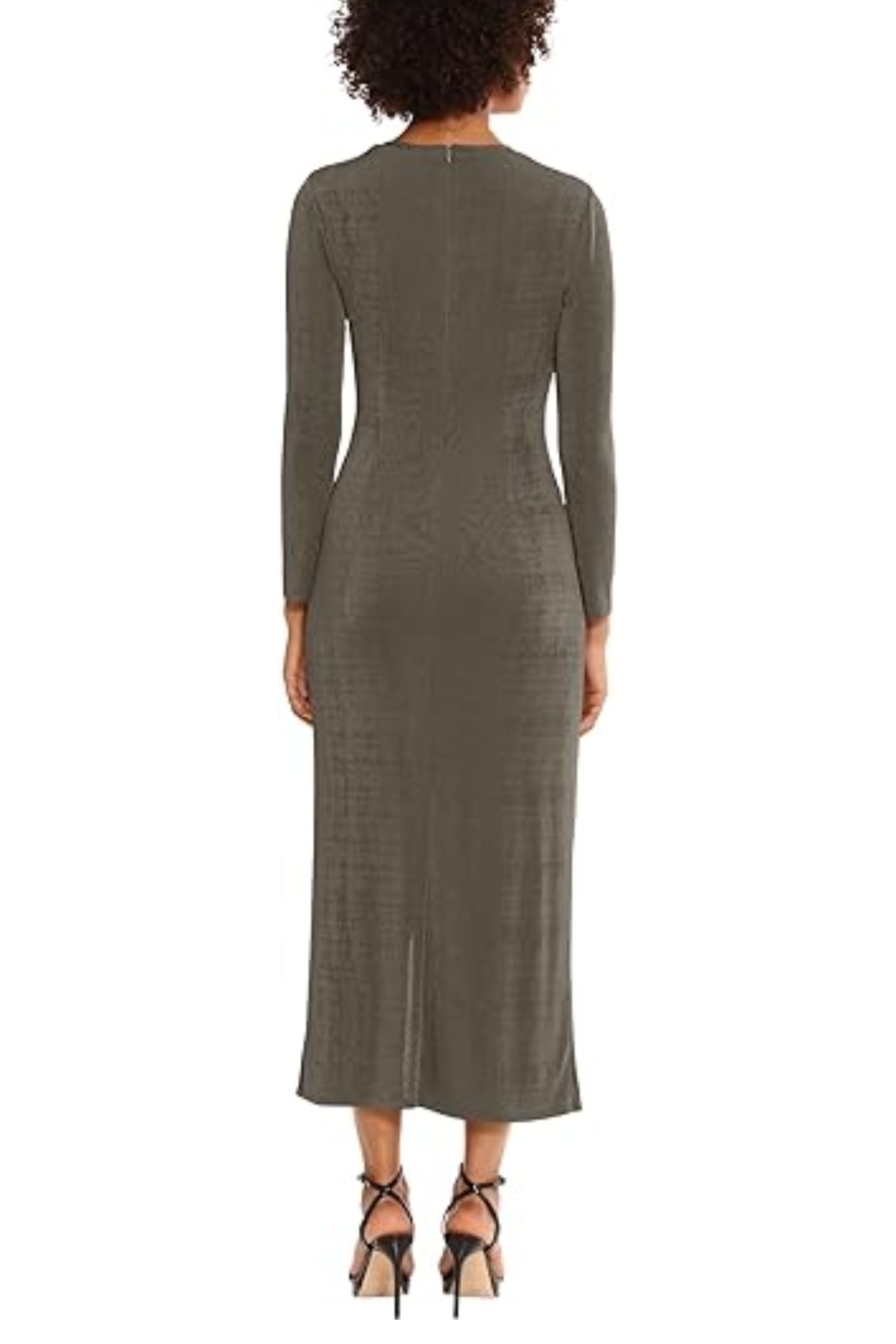Dusty Olive Long Sleeve Ruched Side Midi Maxi Fitted Dress by Donna Morgan D9154M