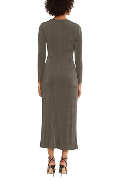 Dusty Olive Long Sleeve Ruched Side Midi Maxi Fitted Dress by Donna Morgan D9154M