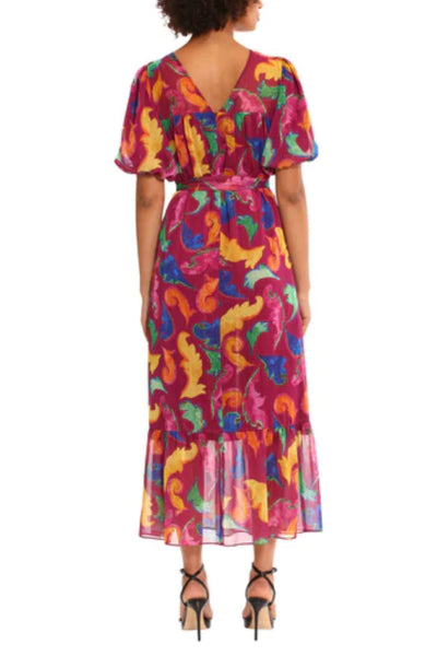 Ripeazal Puff Sleeve Belted Ruffled Hem Maxi A-Line Dress by Donna Morgan D9181M