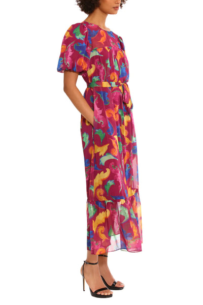 Ripeazal Puff Sleeve Belted Ruffled Hem Maxi A-Line Dress by Donna Morgan D9181M