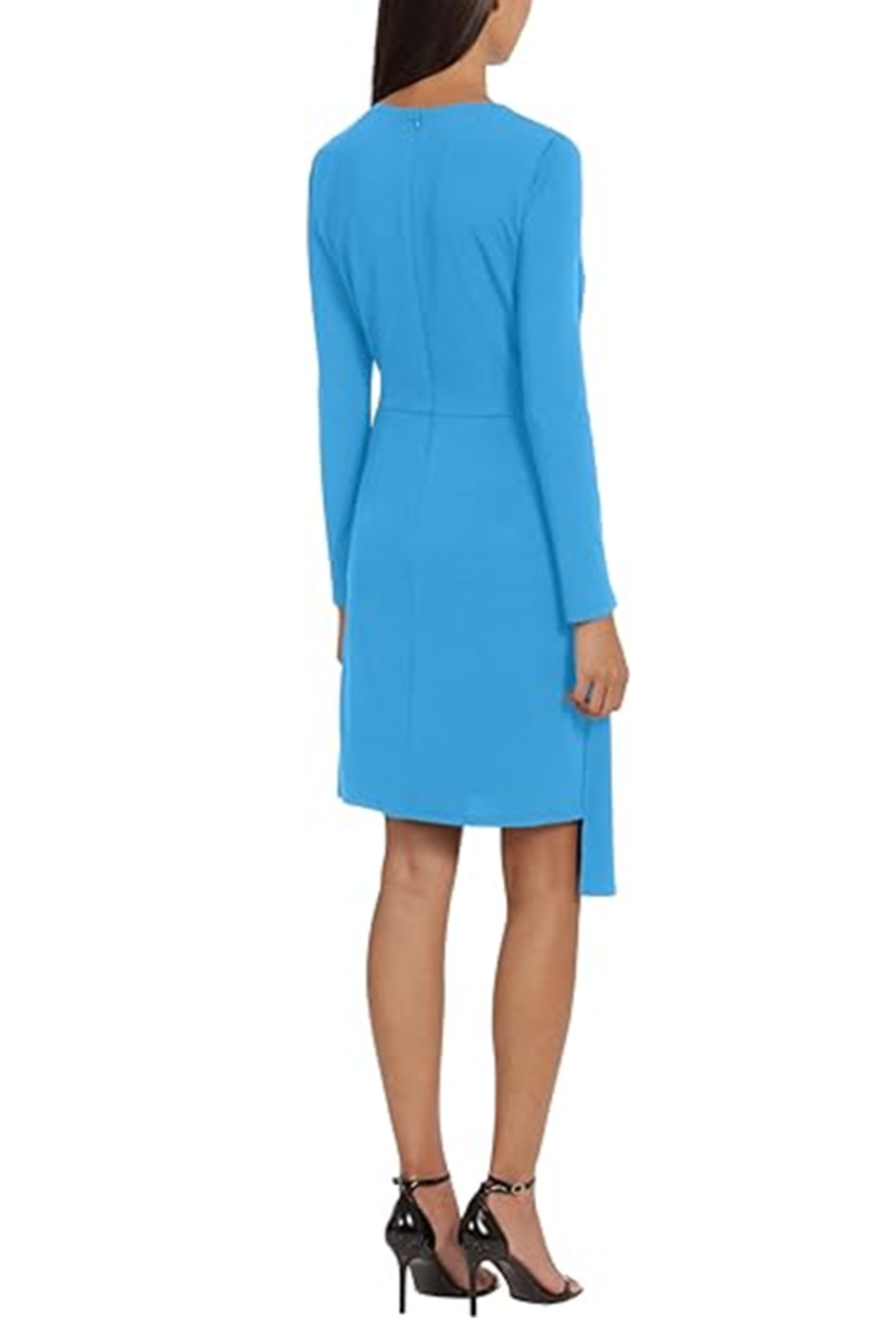 Ocean Blue Long Sleeve Draped and Ruched Knee-Length Cocktail Dress by Donna Morgan D9287M
