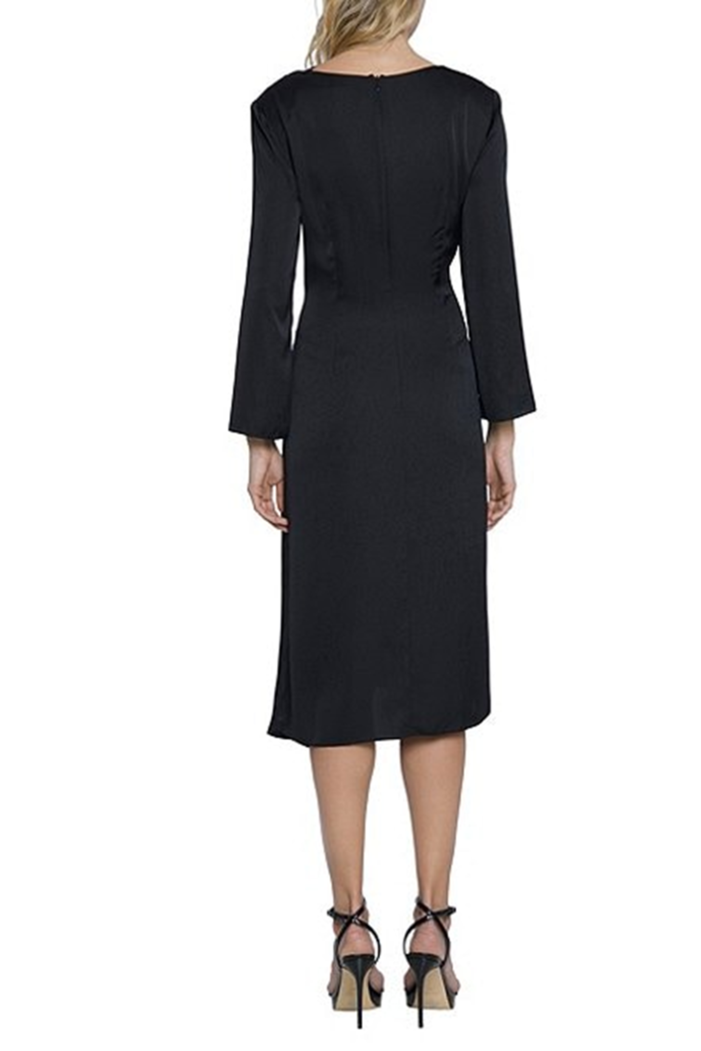 Black Mock Neck Long Sleeve Tied-Waist Knee-Length Dress by Donna Morgan DT313M