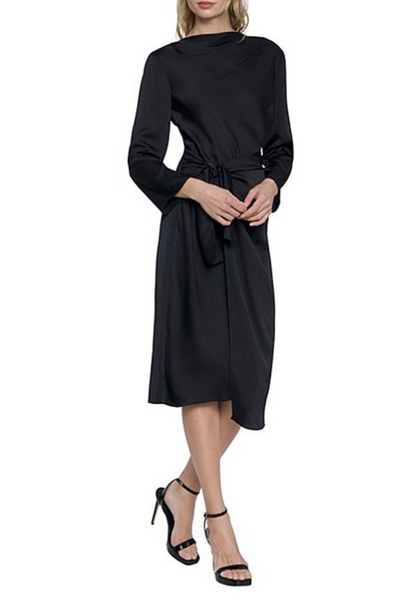Black Mock Neck Long Sleeve Tied-Waist Knee-Length Dress by Donna Morgan DT313M