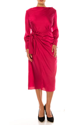 Vivacious Mock Neck Long Sleeve Tied-Waist Knee-Length Dress by Donna Morgan DT313M