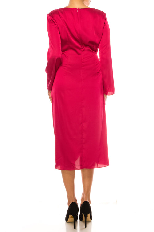 Vivacious Mock Neck Long Sleeve Tied-Waist Knee-Length Dress by Donna Morgan DT313M