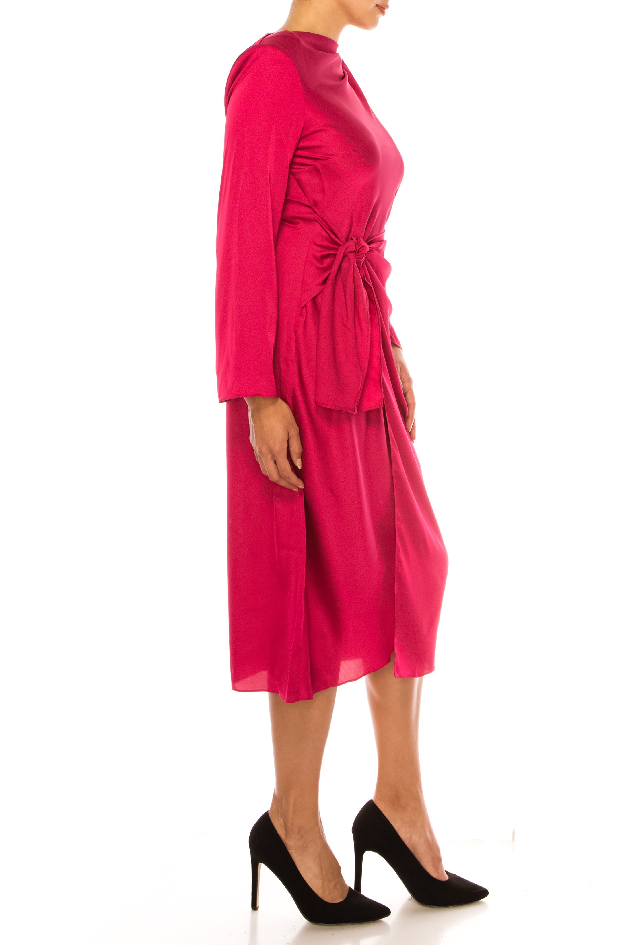 Vivacious Mock Neck Long Sleeve Tied-Waist Knee-Length Dress by Donna Morgan DT313M