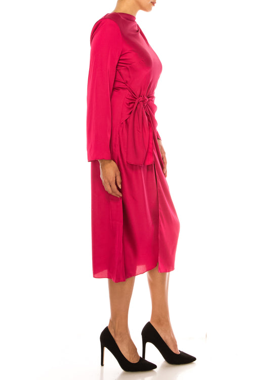 Vivacious Mock Neck Long Sleeve Tied-Waist Knee-Length Dress by Donna Morgan DT313M