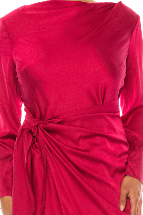 Vivacious Mock Neck Long Sleeve Tied-Waist Knee-Length Dress by Donna Morgan DT313M