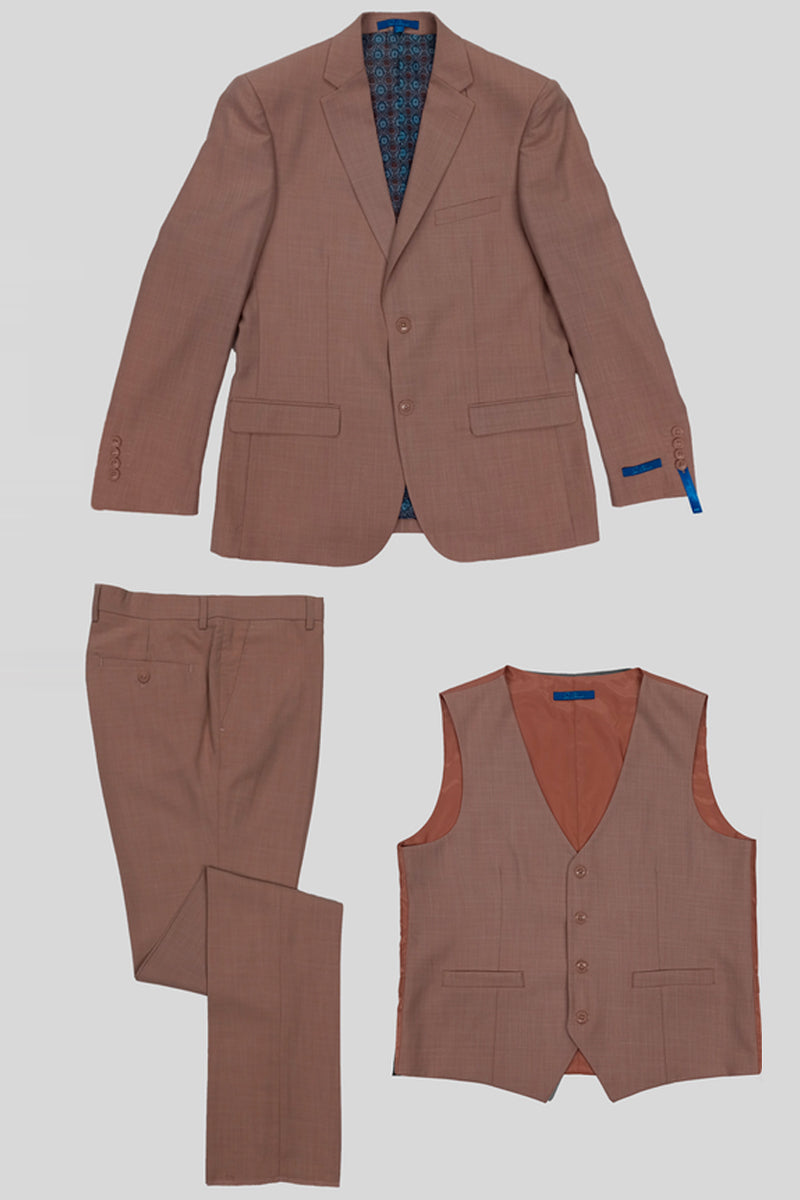 Traje de negocios y boda de piel de tiburón híbrido con dos botones y chaleco para hombre en rosa malva