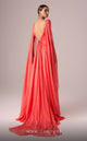 MNM Couture E0061 Coral Pleated Evening Gown with Cape Sleeves