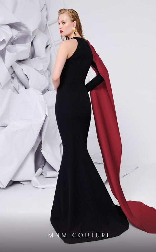 MNM Couture E0072 Black & Blush Draped Satin Gown