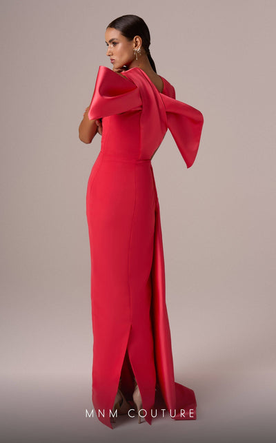 Coral A-Line Gown with Criss-Cross Back Bow by MNM Couture