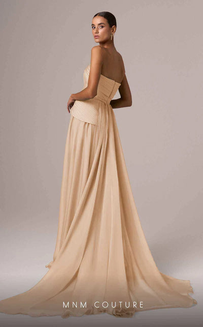 MNM Couture E0082 Beige Off-Shoulder Gown, Open Back