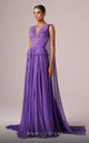 MNM Couture E0086 Purple Gown with V-Neck and Shoulder Trains