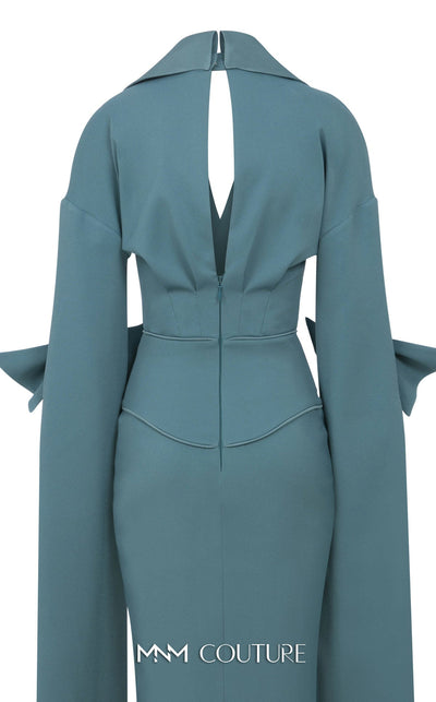 MNM Couture E0094 Cherry A-Line Gown with Cape & Slit