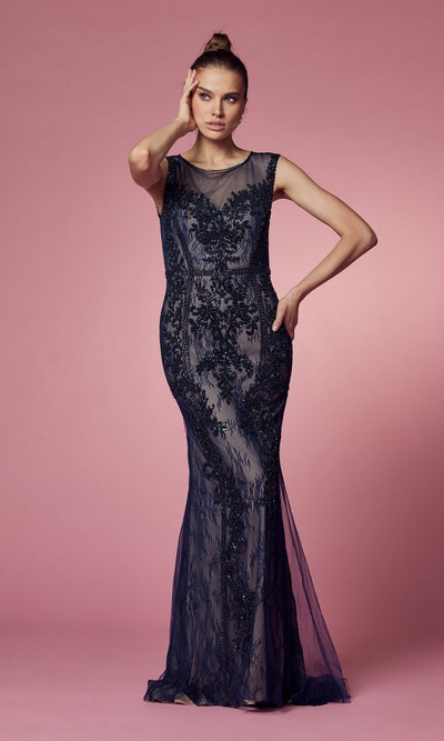 Nox Anabel Illusion-Sweetheart Beaded Long Prom Dress