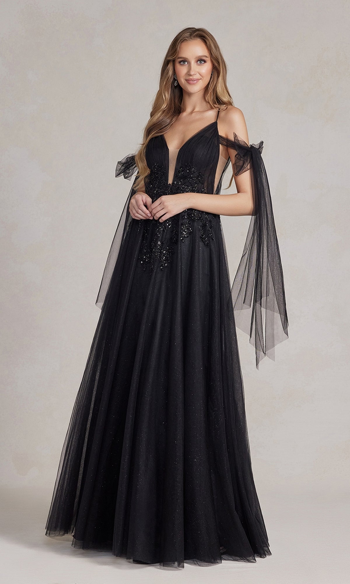 Vestido de fiesta largo negro E1075 de estilo gótico