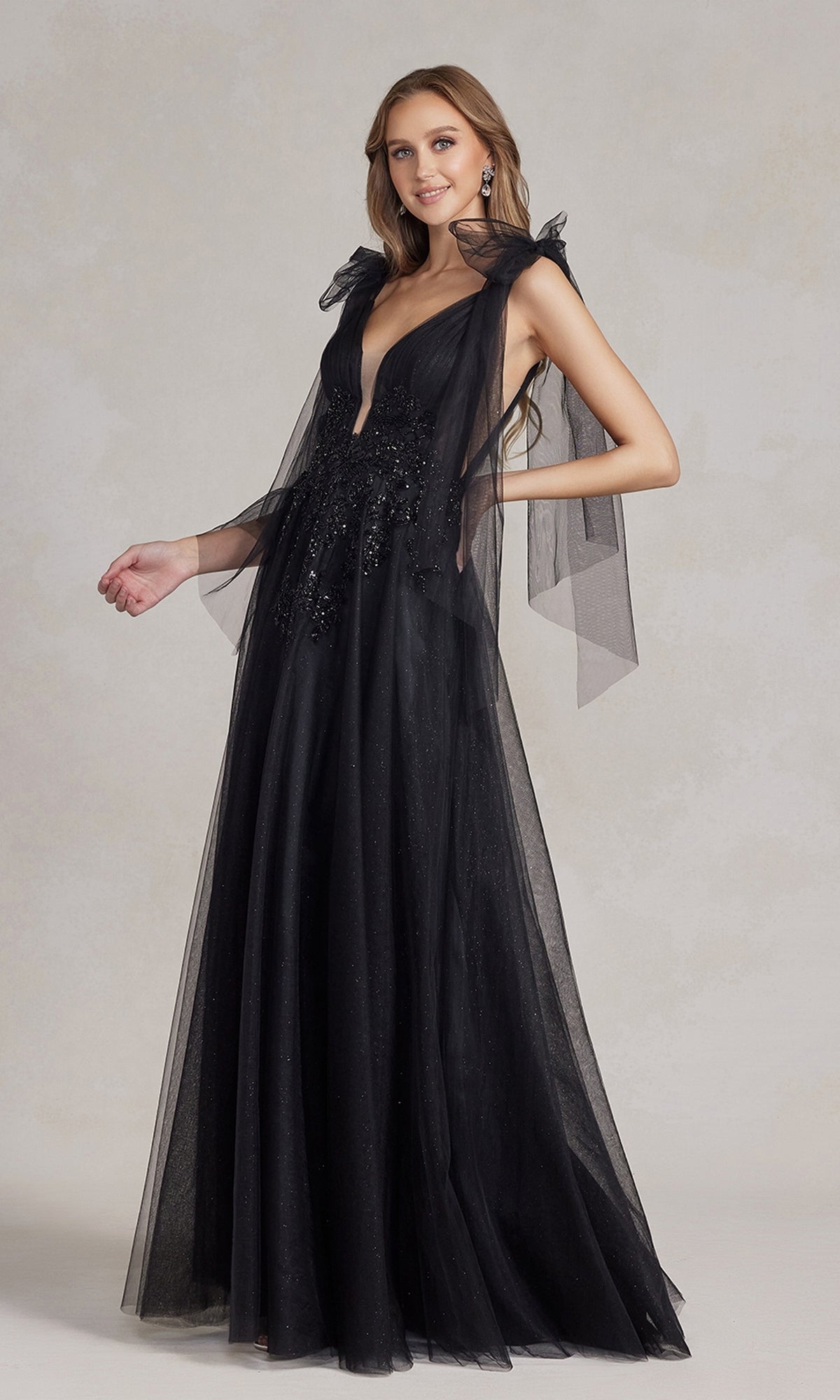 Vestido de fiesta largo negro E1075 de estilo gótico