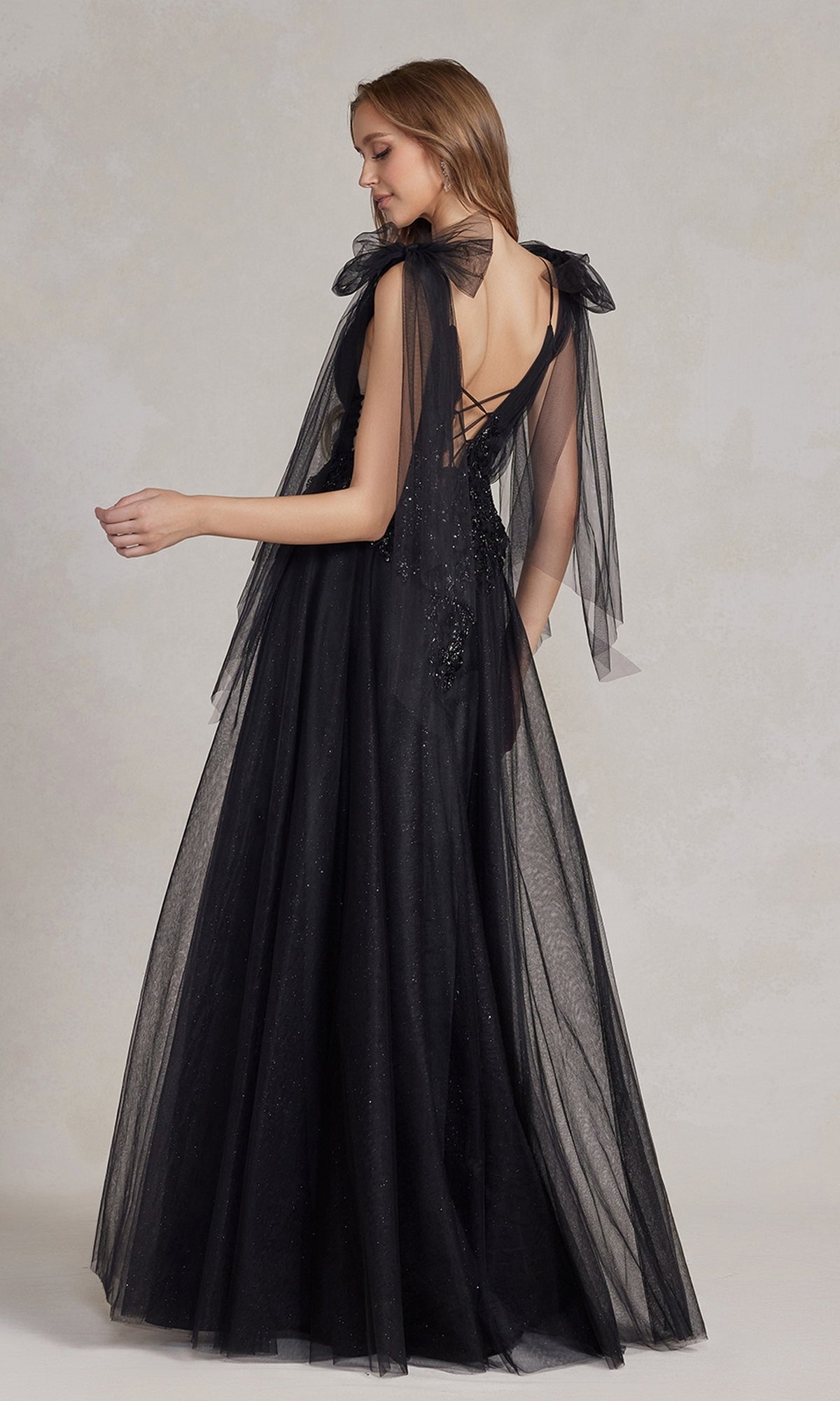 Vestido de fiesta largo negro E1075 de estilo gótico