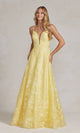 Vestido de fiesta largo amarillo con escote en V pronunciado – E1175