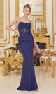 Beaded Floral Applique Backless Prom Dress e1186