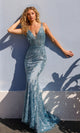 Vestido de fiesta largo con escote en V y estampado brillante – E1273