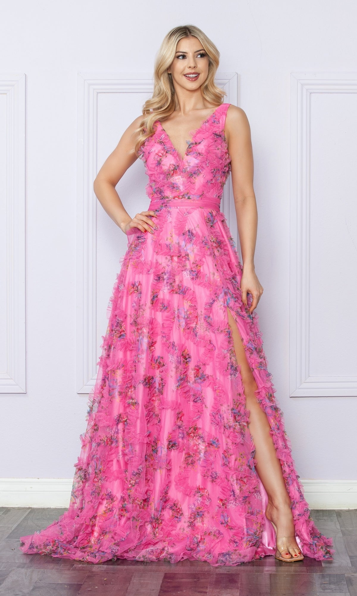 Vestido de fiesta largo con estampado pastel Anabel de Nox E1445