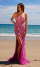 E1531 Vestido de fiesta elegante, largo hasta el suelo, ajustado y con lentejuelas
