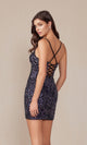 Vestido corto con purpurina y espalda de corsé E897