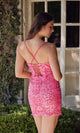 Vestido corto con purpurina y espalda de corsé E897