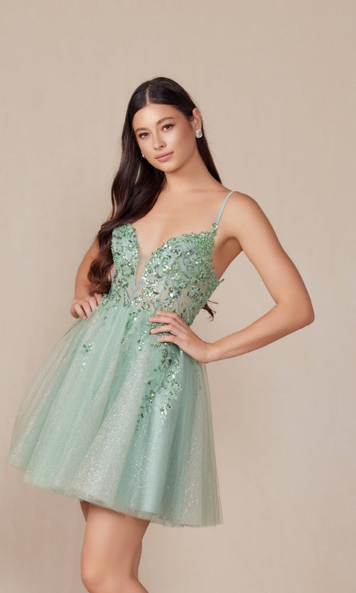 Vestido elegante de tul con purpurina Nox Anabel E902 para Hoco