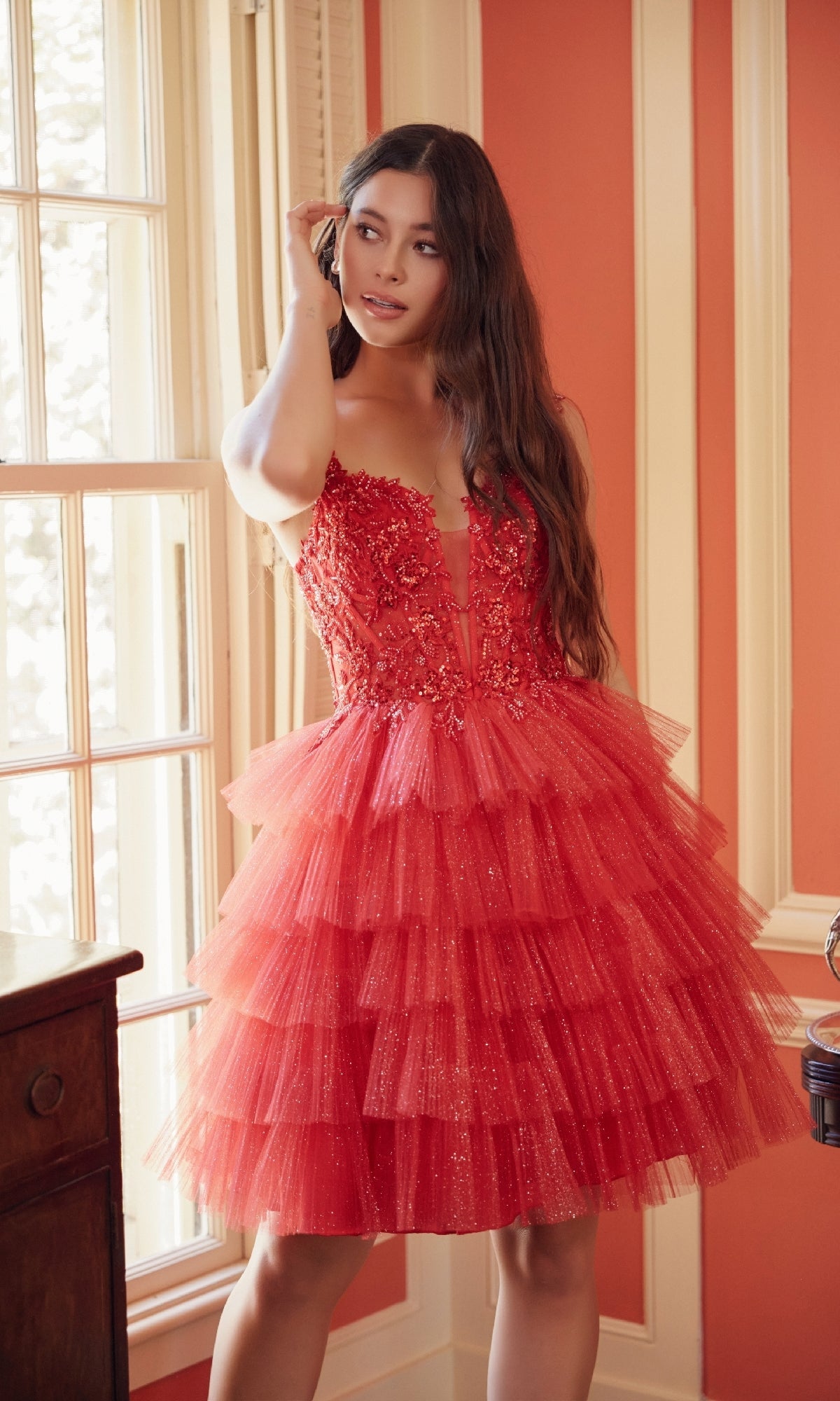 Nox Anabel E904 Glitter Babydoll Homecoming Dress