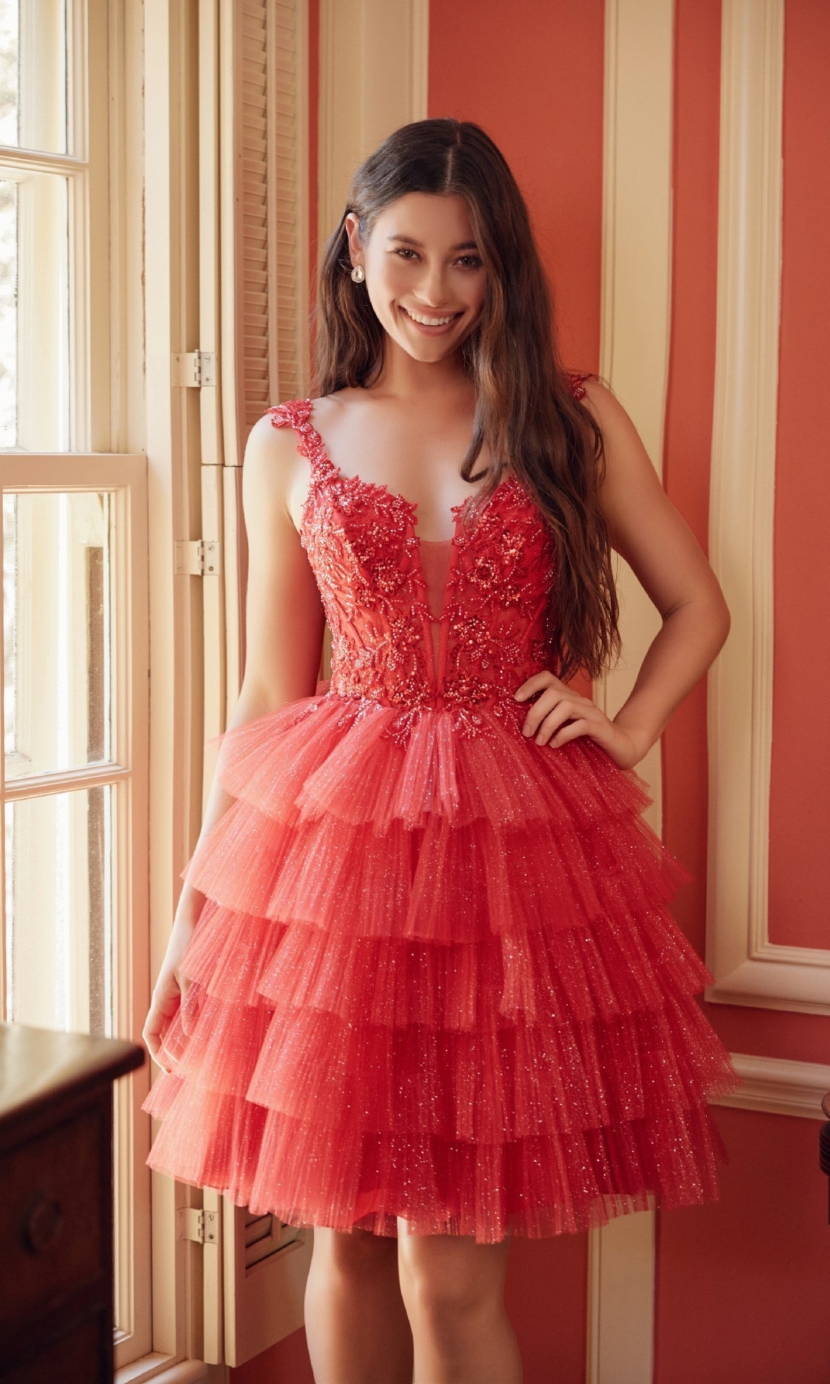 Nox Anabel E904 Glitter Babydoll Homecoming Dress