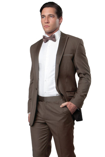 Esmoquin de corte entallado para hombre, con un botón, ribete de satén y solapa de pico, para graduación y boda, en color champán