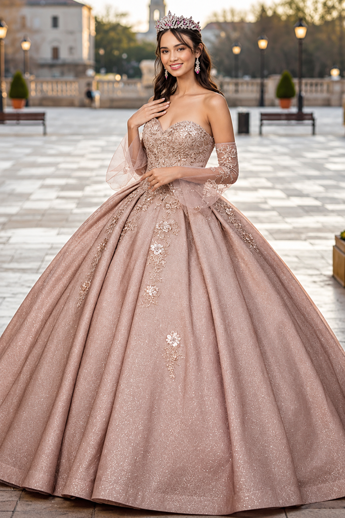 Burgundy & Gold Quinceanera Gown by Elizabeth K GL1912