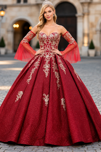 Burgundy & Gold Quinceanera Gown by Elizabeth K GL1912