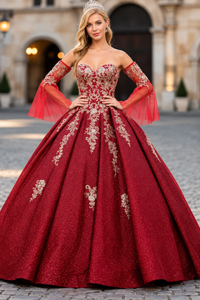 Burgundy & Gold Quinceanera Gown by Elizabeth K GL1912